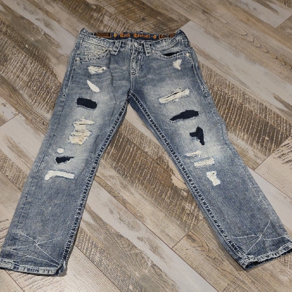 Rock Revival Light Blue Distressed Straight Jeans - Picture 4 of 16